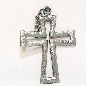 Pewter Cross Christmas Ornament 2.5" Silver tone